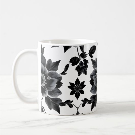 Schwarz-weiße Blumen Kaffeetasse (Links)