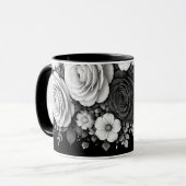 Schwarz-weiße Blumen-Kaffeetasse Tasse (Vorderseite Links)