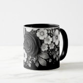 Schwarz-weiße Blumen-Kaffeetasse Tasse (VorderseiteRechts)