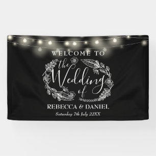 Schwarz-Weiße Blumen-Lichterkette Hochzeit Banner
