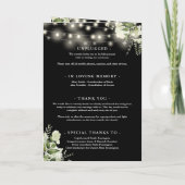 Schwarz-Weiße Blumen-Lichterkette Hochzeit Programm (Rückseite)