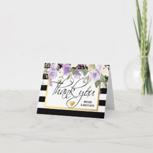 Schwarz-weiße Blumen-Lila-HOCHZEIT-Dankes-FOTO Dankeskarte