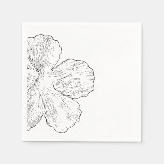 Schwarz-weiße Blumen-Linienkunst-Papier  Serviette