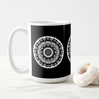Schwarz-Weiße Blumen-Mandala-Tasse Kaffeetasse