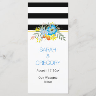 Schwarz-weiße Blumen Moderne Hochzeitskarte Menükarte