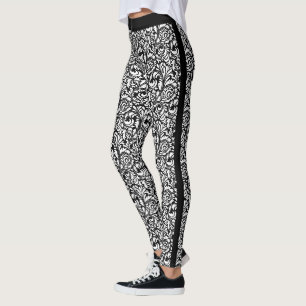 Schwarz-weiße Blumen-Swirleggings Leggings