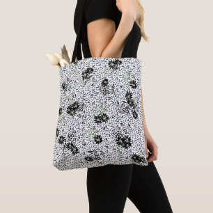 Schwarz-weiße Blumen-Tapete dunkles elegantes Desi Tasche