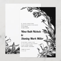 Schwarz-weiße Blumen-Typografie florale Hochzeit