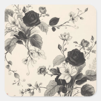 schwarz-weiße Blumendesigns Quadratischer Aufkleber