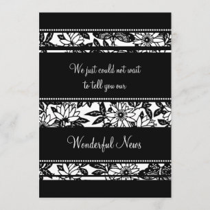 Schwarz-weiße Blumenentlaufen-Mitteilungs-Karten Ankündigung