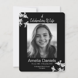 Schwarz-weiße Blumenfeier Lebensfotokarte Einladung