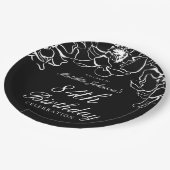 Schwarz-weiße Blumenfeier Pappteller (Schrägansicht)