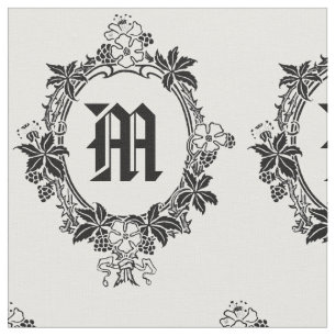 Schwarz-weiße Blumengrenze mit Monogramm Stoff