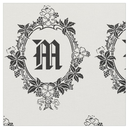 Schwarz-weiße Blumengrenze mit Monogramm Stoff (Nahaufnahme)