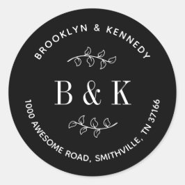 Schwarz-weiße Blumenhochzeit Rücksendeadresse Runder Aufkleber