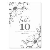 Schwarz-weiße Blumenhochzeit Tischnummer (Rückseite)