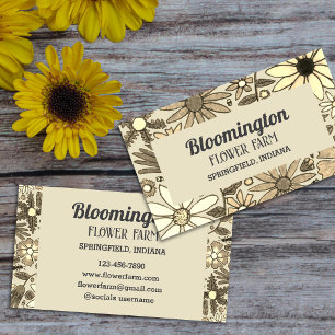Schwarz-weiße Blumenillustration Floral Visitenkarte