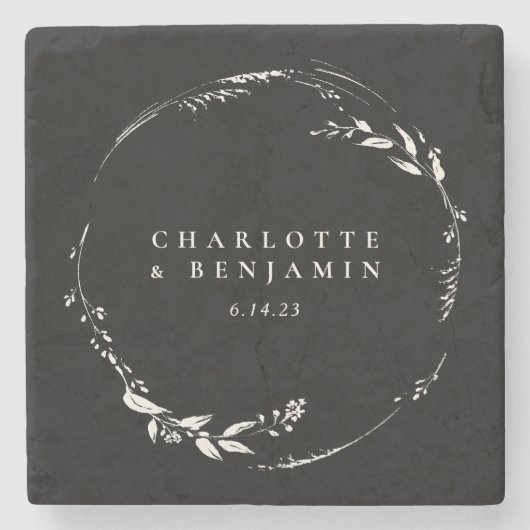 Schwarz-weiße Blumenkreuz-Monogramm Personalisiert Steinuntersetzer (Vorderseite)