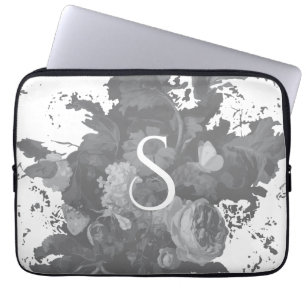 Schwarz-weiße Blumenkunst, personalisiertes Gesche Laptopschutzhülle