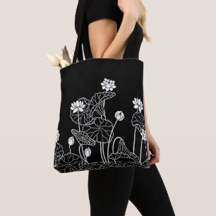 Schwarz-weiße Blumenkunst Tasche