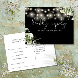 Schwarz-Weiße Blumenlichter Songwunsch RSVP Einladungspostkarte
