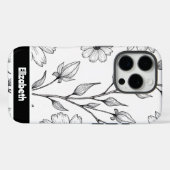 Schwarz-weiße Blumenlinie Art Smartphone Case-Mate iPhone Hülle (Rückseite (Horizontal))