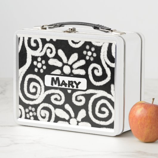 Schwarz-weiße Blumenmuster Wirbel Muster Personali Metall Brotdose (Beispiel)
