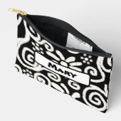 Schwarz-weiße Blumenmuster Wirbel Muster Personali Zubehörtasche (Offen)