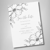 Schwarz-weiße Blumenreihe Zeichnend Hochzeit Save The Date