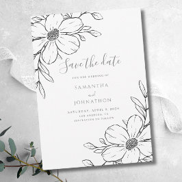 Schwarz-weiße Blumenreihe Zeichnend Hochzeit Save The Date
