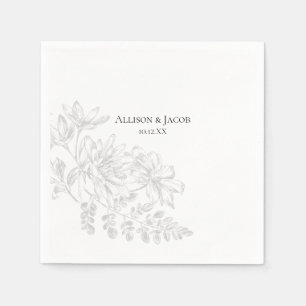 Schwarz-weiße Blumenstrasse Zeichnend Hochzeit Nap Serviette