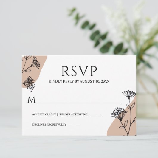Schwarz-weiße Blumenstrauß RSVP Karte (Stehend Vorderseite)