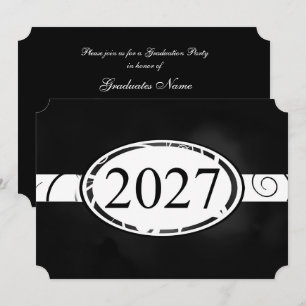 Schwarz-weiße Blumenvorhang-Knopf 2027-Abschlussfe Einladung