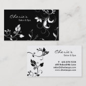 Schwarz-weiße BlumenWirbelsgeschäftskarte Visitenkarte (Vorne/Hinten)