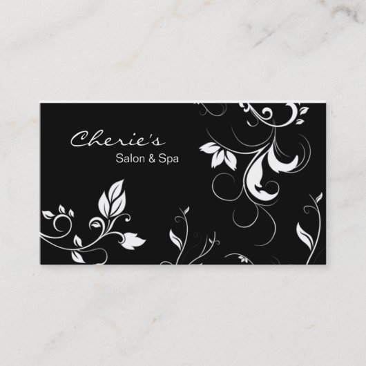 Schwarz-weiße BlumenWirbelsgeschäftskarte Visitenkarte (Vorderseite)