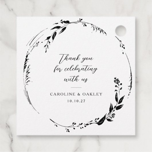 Schwarz-weiße Blumenzeremonie Custom Vielen Dank Geschenkanhänger (Rückseite)