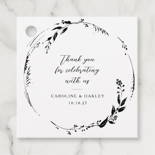 Schwarz-weiße Blumenzeremonie Custom Vielen Dank Geschenkanhänger (Vorderseite)