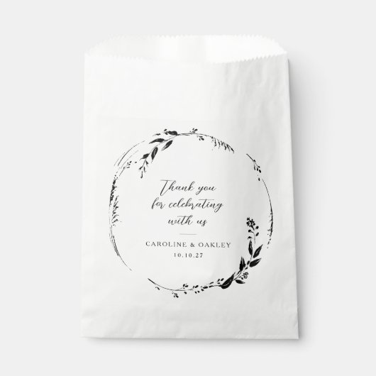 Schwarz-weiße Blumenzeremonie Custom Vielen Dank Geschenktütchen (Vorderseite)