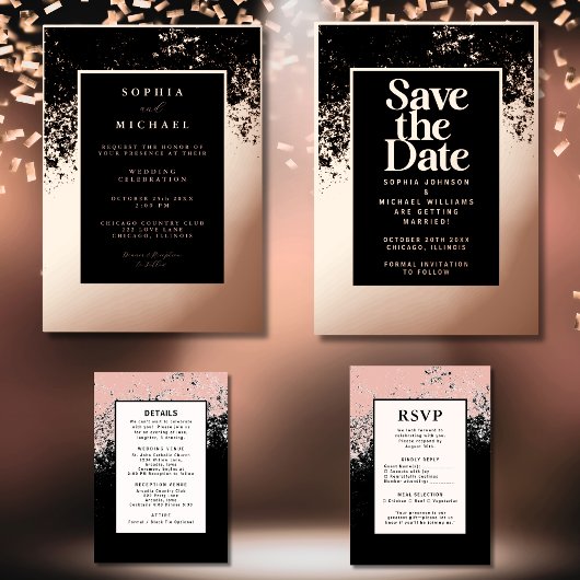 Schwarz-weiße Blush-Hochzeitendetails Vorlage QR-C