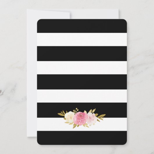 Schwarz-weiße Blush Pink Blumenzehen Einladung (Rückseite)