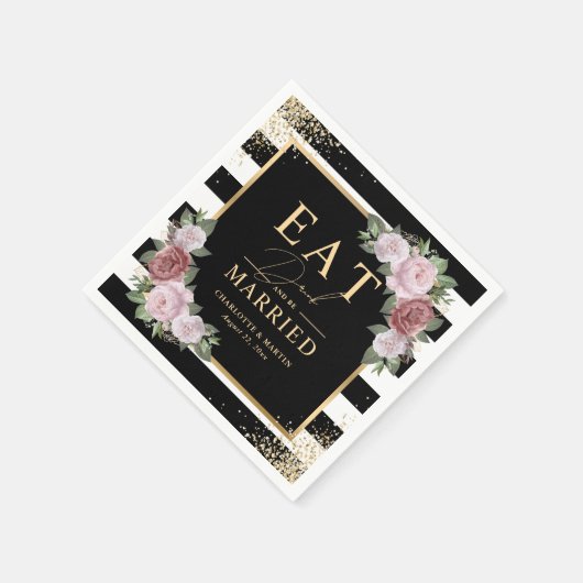 Schwarz-weiße Blush Pink Blumenzehen Serviette (Ecke)