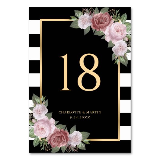 Schwarz-weiße Blush-Tischnummer Tischnummer (Rückseite)