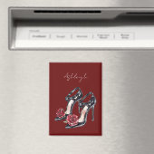 Schwarz-weiße BlütenHigh Heels Magnet (In Situ (Geschirrspüler))