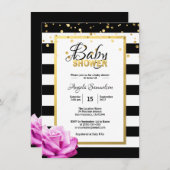 Schwarz-weiße Blütenpink-Rose Kinderdusche Einladung (Vorne/Hinten)