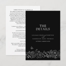 Schwarz-weiße Blütenschmetterlinge Hochzeitsdetail Begleitkarte