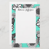 Schwarz-weiße Bohemische Hand gezeichnete Blumen Briefpapier (Vorne/Hinten)