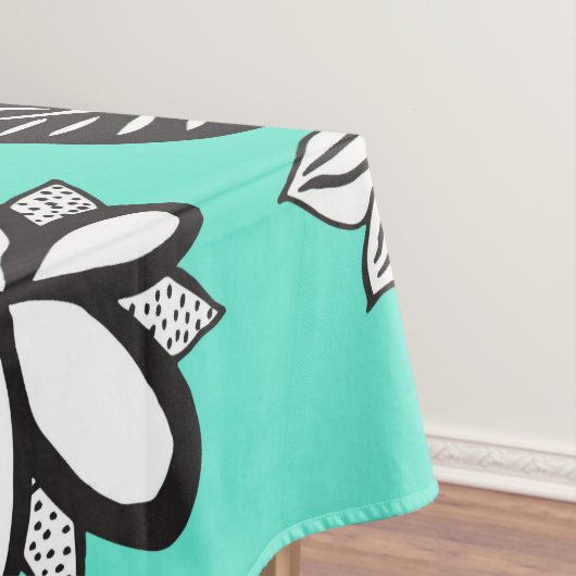 Schwarz-weiße Bohemische Hand gezeichnete Blumen Tischdecke (Beispiel)