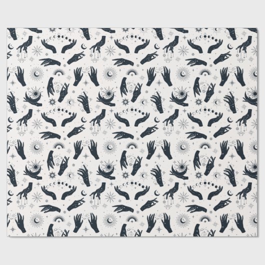Schwarz-weiße Boho Moon-Hand Geschenkpapier (Flach)