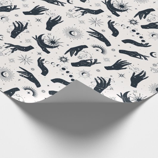 Schwarz-weiße Boho Moon-Hand Geschenkpapier (Ecke)