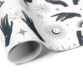 Schwarz-weiße Boho Moon-Hand Geschenkpapier (Rolleneckpunkt)